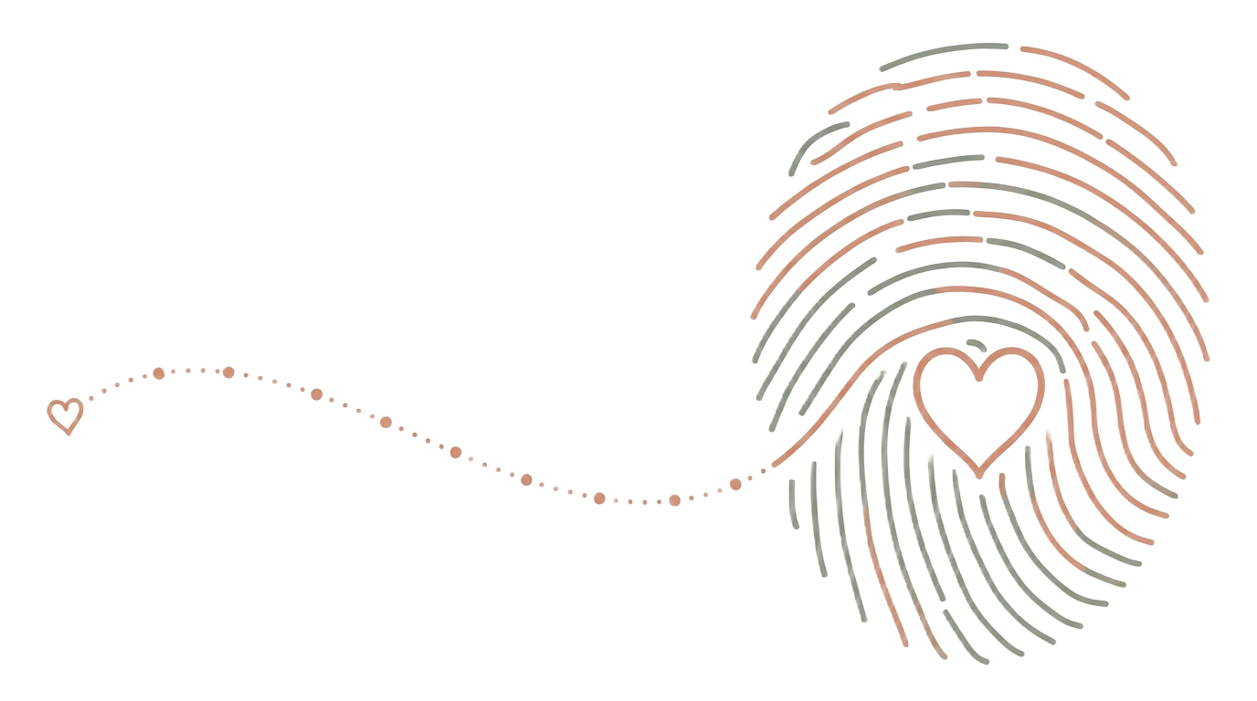 Fingerabdruck mit Herz und feiner Punktlinie